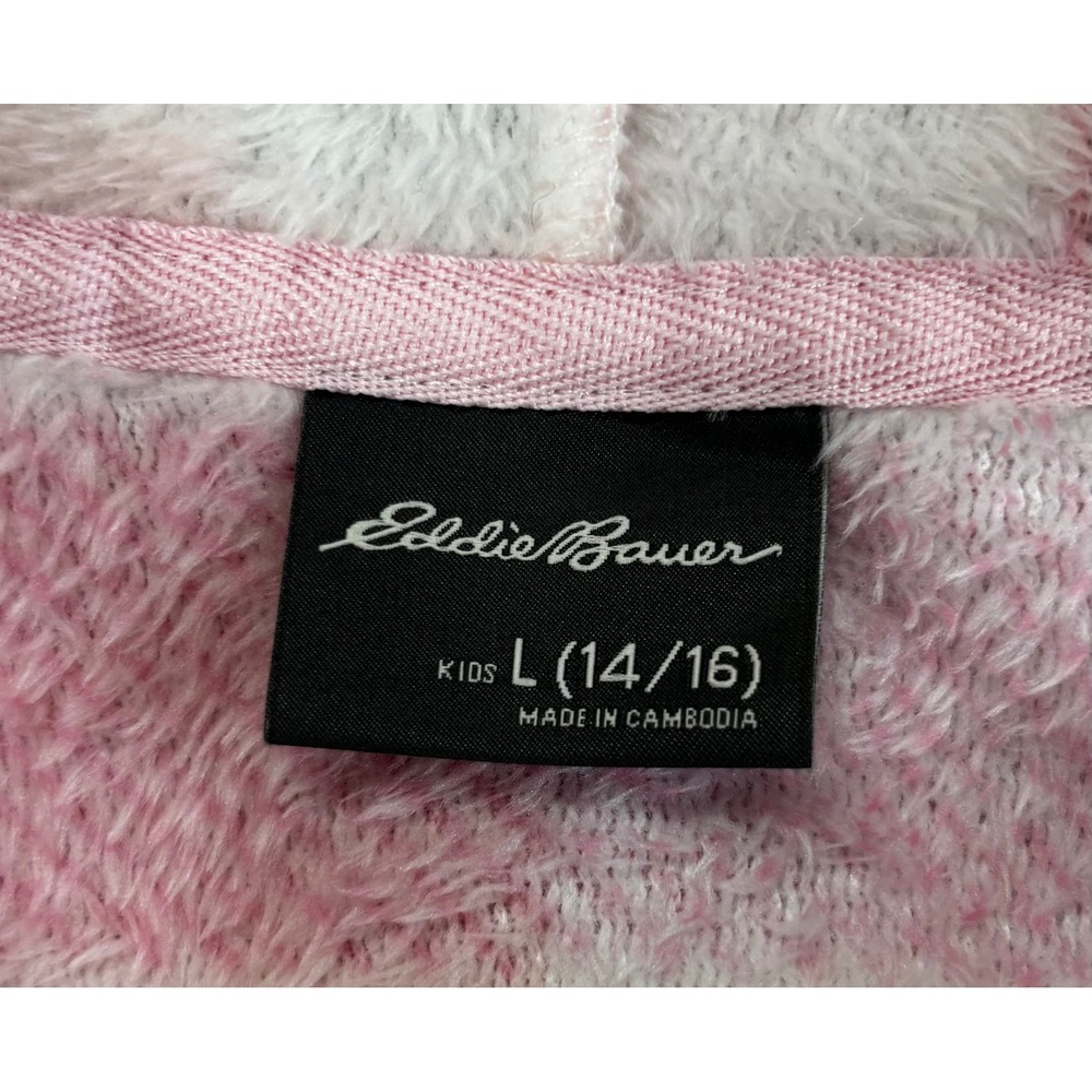 Eddie Bauer Bathrobe Kids L 14/16 Pink White Plaid Hooded Fleece - Picture 2 of 5